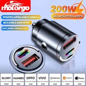 200W USB C Car Charger Quick Charge QC 3.0 Fast Charging Phone Charger Dual Port - Picture 1 of 9