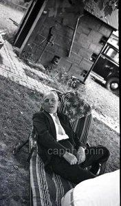 Funny Man Sleeping in Lawn Chair by Well House Pump Vintage 1940s Negative Photo - Picture 1 of 1