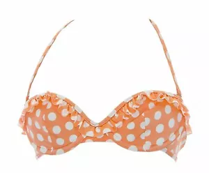 Topshop Damen-Bandeau-Bikinioberteil mandarinefarben/weiß gepunktet 03S35Y US 2 neu ohne Etikett - Bild 1 von 2