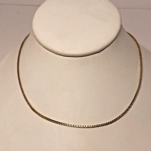 14K Yellow Gold Box Cain Necklace, 6.8 Grams, 14 3/4" Long, Spring Ring Clasp - Picture 1 of 6