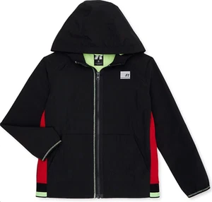 Russell Youth Boys Nylon Full Zip Jacket Size 10-16 Black Hooded Reflective - Picture 1 of 5