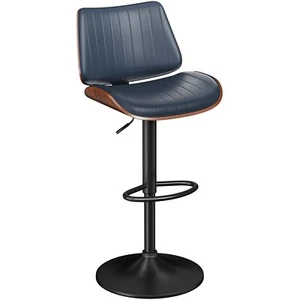 1 pieza Taburete de Bar Giratorio Ajustable con Respaldo de Cuero PU para Cocina Comedor Azul - Imagen 1 de 6