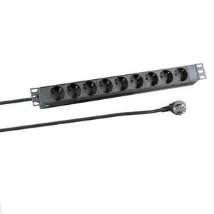 19" Steckdosenleiste Kunststoff 1HE 9x Schutzkontakt CEE7/3 schwarz 2m-Zuleitung - Photo 1/3
