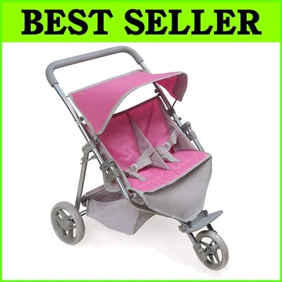 Carrinho de bonecas cinza e rosa com arnês de 3 pontos - Perfeito para aventuras internas - Imagem 1 de 4