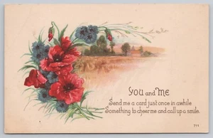 Du und ich Blumen Feldszene Gruß Postkarte UNP - Bild 1 von 2