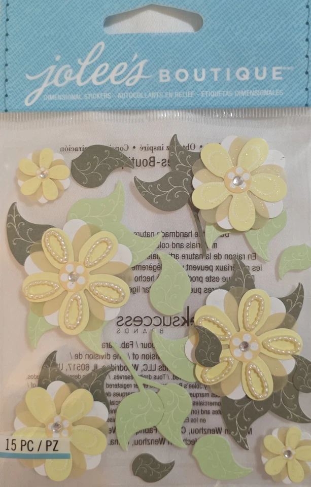 Pegatinas para álbumes de recortes Jolee's Cream Buds flores y hojas blancas y amarillas Foto 1 de 1