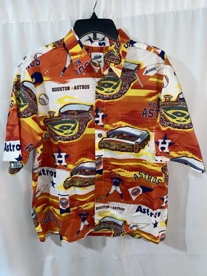Reyn Spooner Aloha MLB Houston Astros Baseball Mens Medium Orange Hawaiian Shirt - Image 1 of 4