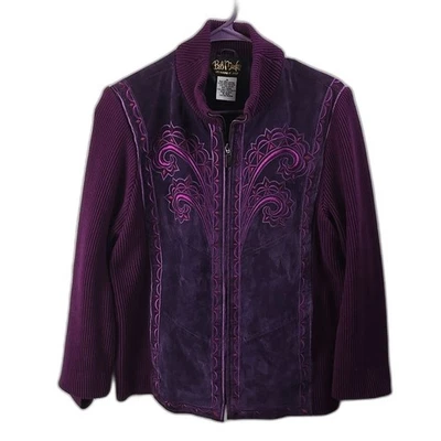 Bob Mackie Womens Purple Suede Leather Wearable Art Jacket Full Zip Boho Sz M - Image 1 of 4