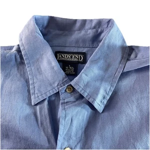 Lands End Men’s 100% Linen Short Sleeve Shirt Blue Button Up - Picture 1 of 6