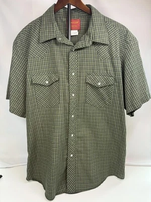 Camisa Rustler Para Hombres Extra Grande Verde Negro Cuadros Perla Occidental A Presión Colas X Largas Foto 1 de 4