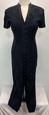 Vestido Dana Buchman Talla 4 Para Mujer’s Azul Marino Oscuro Floral Jacquard Ajustado Asiático Maxi Foto 1 de 4