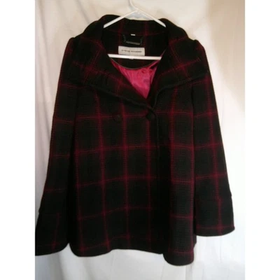 Chaqueta de abrigo Steve Madden a cuadros mezcla de lana para mujer talla mediana roja negra Foto 1 de 3