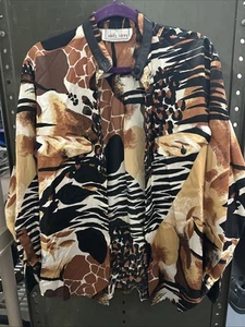 Vtg Erez Levy 100% Silk Womens Blouse Shirt Animal Print Banded Collar Med - Picture 1 of 4