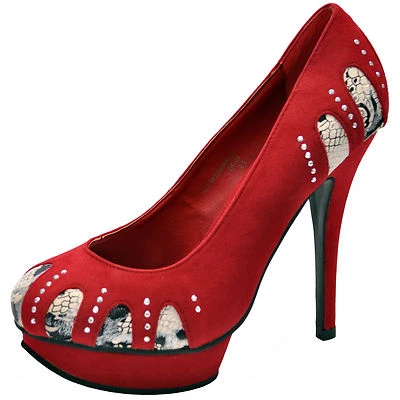 New women's shoes snake print suede like stilettos pumps casual formal party red - Image 1 of 4
