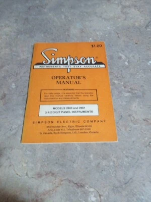 Simpson Operator's Manual for Model 2860 and 2861 3 1/2 Digit Panel Instruments - Image 1 of 4