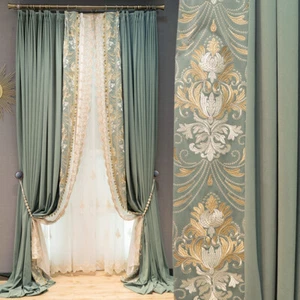 Gorgeous flannelette embroidery light green velvet cloth curtain drape C1781 - Picture 1 of 11