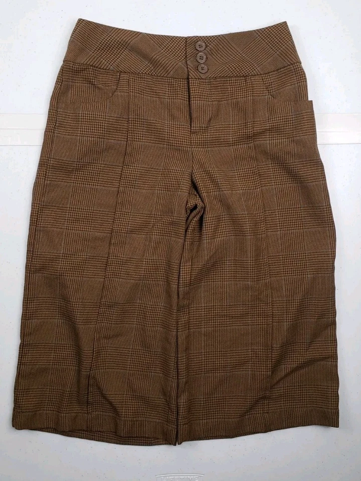 Pantalones de vestir George Capri pierna ancha marrón a cuadros niñas talla 14 Foto 1 de 4