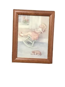 BESSIE PEASE GUTMANN The Lullaby toddler baby doll rocking chair puppy FRAMED - Picture 1 of 4