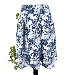 Mario Serrano Italia Falda 10 Azul Blanco Floral Boho Rodilla Plisada Boda Modesta - Imagen 1 de 9