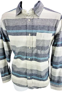 Small Ocean Current Blue Grey Ivory Striped Button Front Shirt - Picture 1 of 4