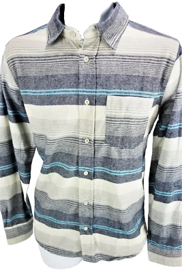 Small Ocean Current Blue Grey Ivory Striped Button Front Shirt - Image 1 of 4