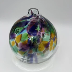 Art Glass Bud Vase Oil Reed diffuser Handblown Rainbow swirls bubbles strings - Picture 1 of 8
