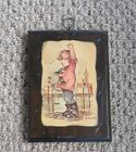Vtg  Carved Wood Wall Plaque Boy River Boats Wind - Alfred Mainzer 7" Fishing