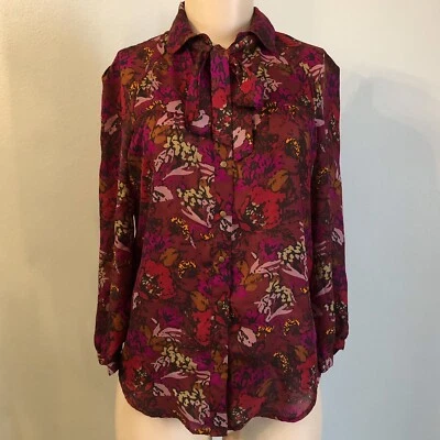 Blusa para mujer Fossil floral con botones y cuello atado talla XS USADA EN EXCELENTE ESTADO Foto 1 de 4