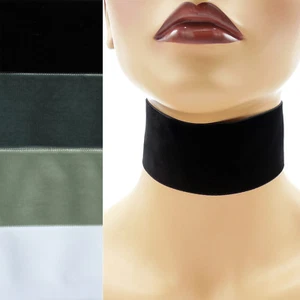 2" Velvet Choker extra wide 2 inches (50 mm) custom ribbon necklace Black White+ - Picture 1 of 11