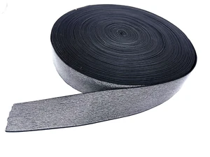 BLACK ELASTIC WITH SILVER 5CM WIDE - Picture 1 of 2