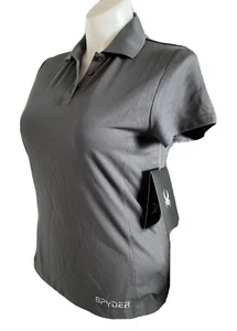 NWT-SPYDER WOMENS POLO SHIRT,EMBROIDERED LOGO,100% POLYESTER,SZ.L,COLOR CHARCOAL - Picture 1 of 10