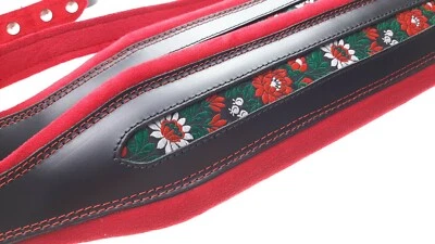 ProLine 9,3 cm Echtleder Akkordeon Schulterriemen rot Folk - Bild 1 von 4