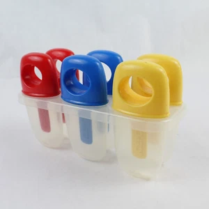 Vintage 6 Cell Ice Popsicle Tray with Colorful Red, Blue & Yellow Handles - Picture 1 of 5
