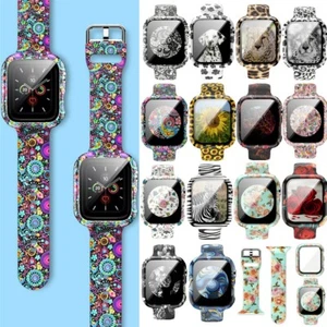 Para Apple Watch Band 7 SE 6 5 4 3 2 1 Correa impresa de silicona Funda de película templada - Imagen 1 de 48