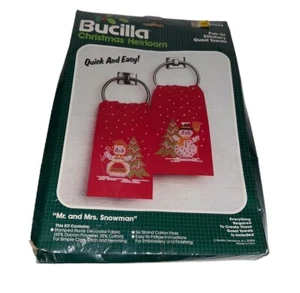 Bucilla Christmas Heirloom Mr Mrs pupazzo di neve punto croce kit 2 asciugamani ospiti 48654 - Foto 1 di 5