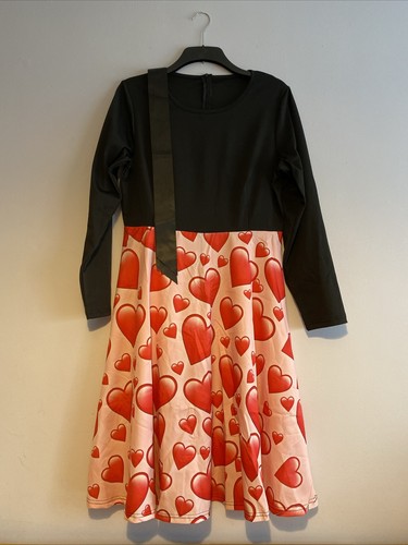 Abito donna vintage classico manica lunga stampa San Valentino swing dress taglia L