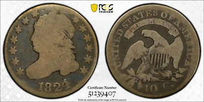 Moneda de diez centavos busto tapado 1824/2 graduación profesional G4 Foto 1 de 3