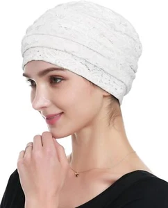 Womens Viscose Beanie Lace Turban Soft Sleep Cap Chemo Hats White - Picture 1 of 5