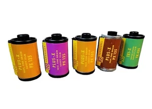 5 Vintage EMPTY Kodak Plus-X PX135 35mm Film Rolls - Picture 1 of 4