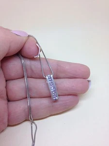 Sterling Silver & Iolite Bar Pendant Necklace 925 Quality - Picture 1 of 8