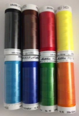 Mettler Poly Sheen Polyester Embroidery Thread 40wt 220yd Set of 8 - Image 1 of 4