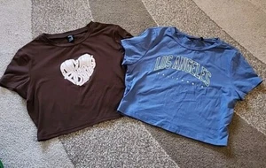 Pair Of Shein Cropped Graphic Tshirts Lg - Picture 1 of 3