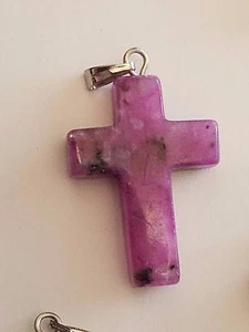 Gemstone Cross Pendant, with Silver Plated Brass Loop,  25x17x4mm, Hole: 2mm - Picture 1 of 17