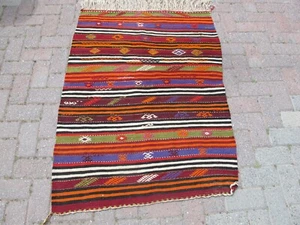 Vintage Small Turkish Wool Kilim Rug 3x4.2 Oriental Handmade Tribal Door mat Rug - Picture 1 of 13