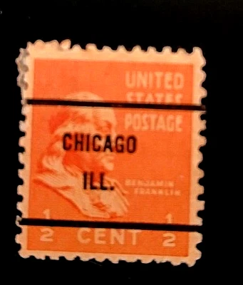 SCOTT # 803 - ONE BEN FRANKLIN PRECACELEDCCHICAGO . ILL  1/2 CENT STAMP - F / VF - Image 1 of 2