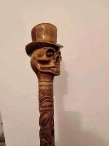 Wooden walking Stick with skull Designer Hand Carved Handle cane Hiking Stick - Picture 1 of 5