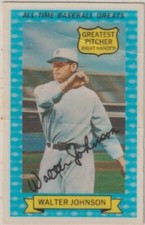 WALTER JOHNSON; 1970 KELLOGG'S ROLL GOLD ALL TIME GREATS BASEBALL CARD # 1