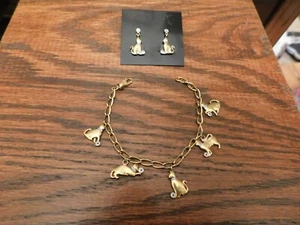 Gorgeous Vintage 925 with Gold Overlay Kitty Cat bracelet and Earring set - Picture 1 of 9