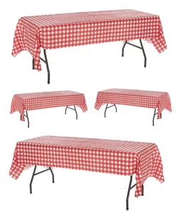 4 Pack Red and White Checkered Tablecloths Disposable Plastic Table Covers - Picture 1 of 8