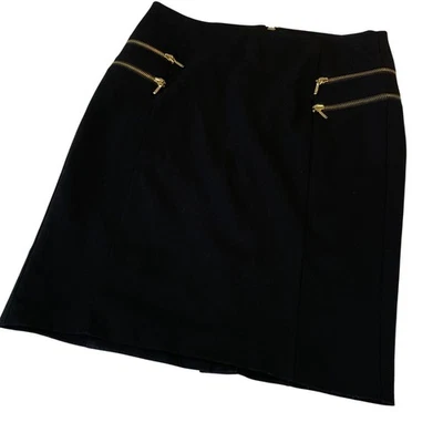 Falda negra INC International Concepts con detalles de cremallera dorada talla 4 poliéster Foto 1 de 4